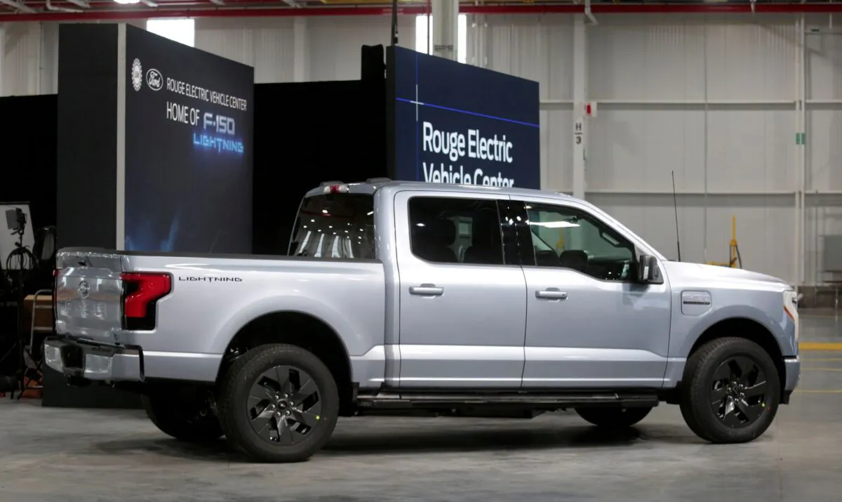A Ford all-electric F-150 Lightning truck prototype is seen at the Rouge Electric Vehicle Center in Dearborn, Mich., on Sept. 16, 2021. (Rebecca Cook/Reuters)