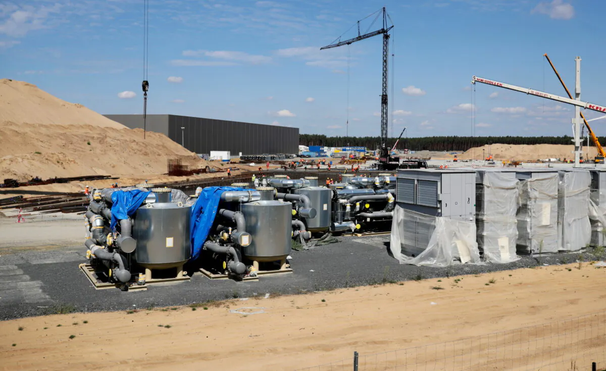 A view shows the construction site of the future Tesla Gigafactory in Gruenheide near Berlin, Germany, on Aug.12, 2021. (Hannibal Hanschke/Reuters)