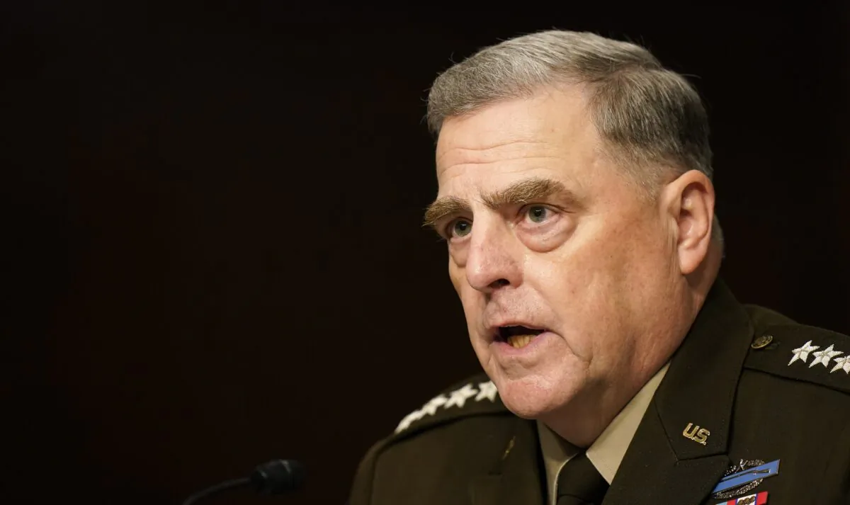 Chairman of the Joint Chiefs of Staff Gen. Mark A. Milley speaks during a Senate Armed Services Committee hearing on the conclusion of military operations in Afghanistan and plans for future counterterrorism operations on Capitol Hill on Sept. 28, 2021. (Patrick Semansky/Pool/Getty Images)