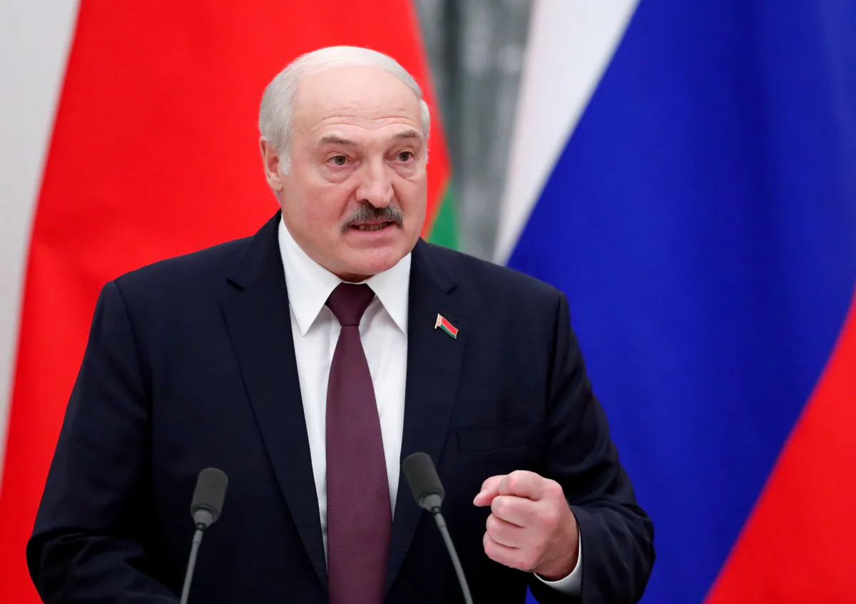 Belarusian President Alyaksandr Lukashenka speaks during a news conference following talks with his Russian counterpart Vladimir Putin at the Kremlin in Moscow, Russia, on Sept. 9, 2021. (Shamil Zhumatov/Reuters)