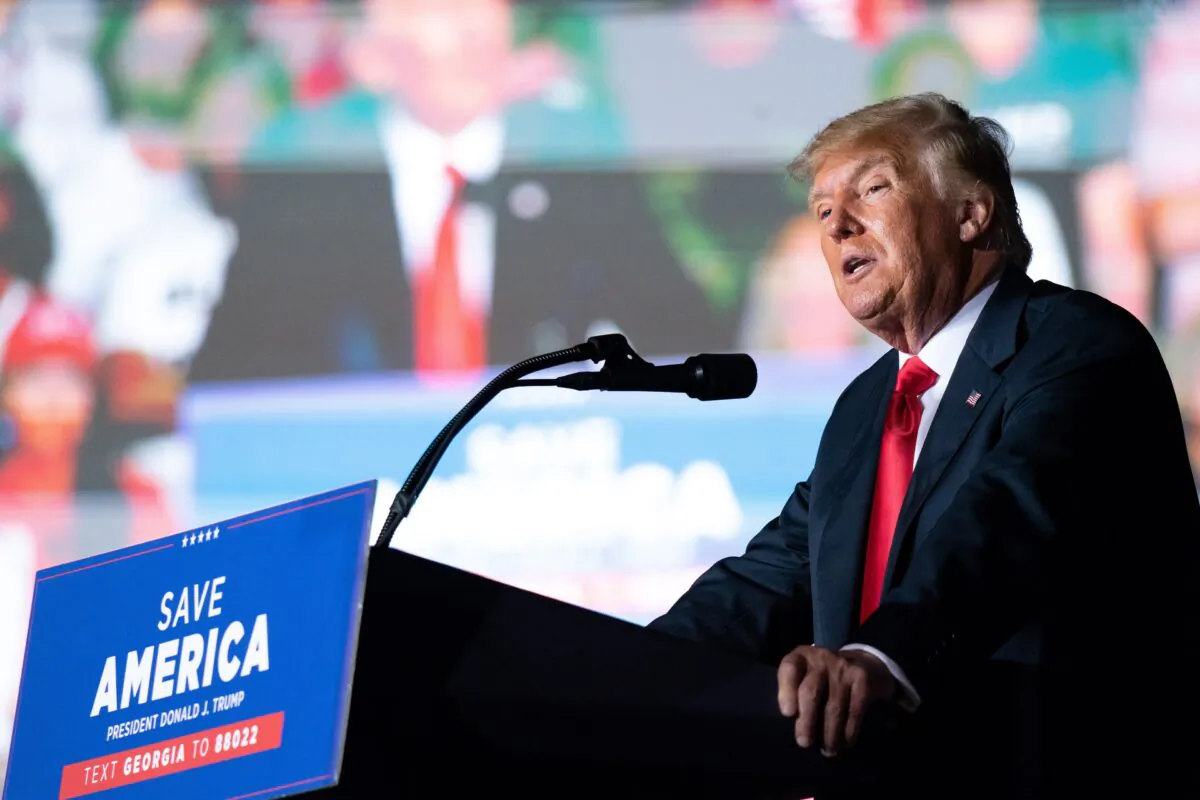 Former President Donald Trump speaks at a rally in Perry, Ga., on Sept. 25, 2021. (Sean Rayford/Getty Images)
