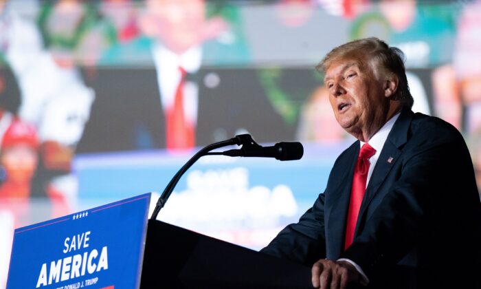 Former President Donald Trump speaks at a rally in Perry, Ga., on Sept. 25, 2021. (Sean Rayford/Getty Images)