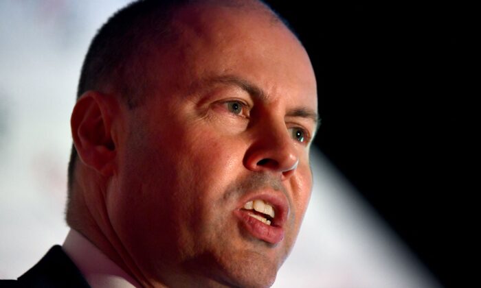 Australian treasurer Josh Frydenberg speaks during the release of the 2021 Intergenerational Report in Melbourne, Australia on June 28, 2021. (Photo by WILLIAM WEST/AFP via Getty Images)