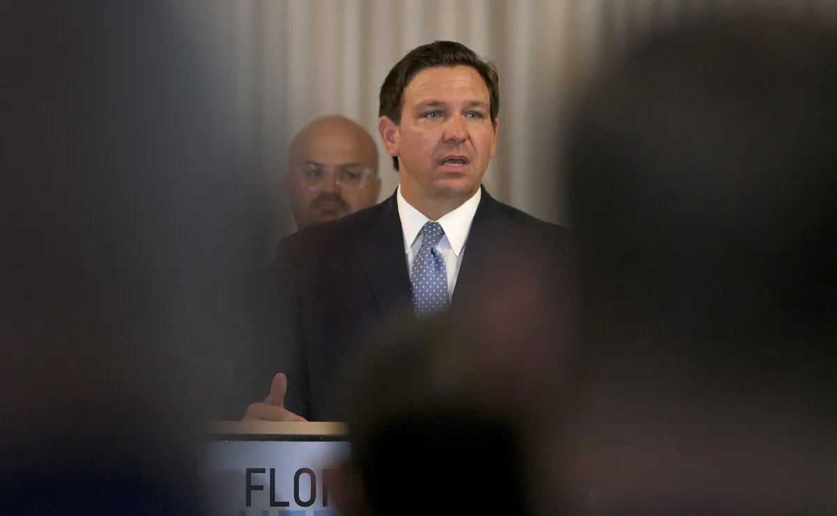 A file image of Florida Gov. Ron DeSantis speaking at an event in Surfside, Florida on Aug. 10, 2021. (Joe Raedle/Getty Images)