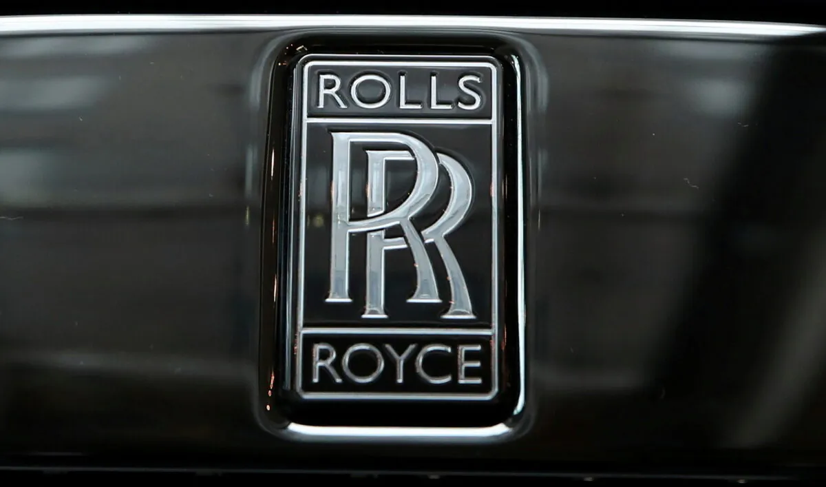 The badge of a Rolls-Royce Black Badge Dawn car is seen at a dealership in London, Britain, on Oct. 27, 2020. (Peter Cziborra/Reuters)