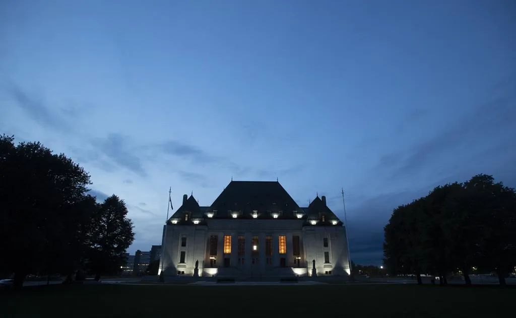 The Supreme Court of Canada is seen at sunset in Ottawa on September 1, 2020. (The Canadian Press/Adrian Wyld)