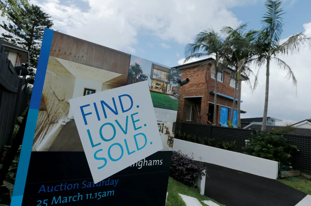 A for-sale sign indicates a residential property sold on the open market on the north shore suburbs of Sydney, Australia, on April 4, 2017. (Jason Reed/Reuters)