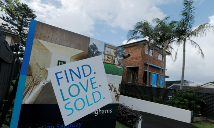 A for-sale sign indicates a residential property sold on the open market on the north shore suburbs of Sydney, Australia, on April 4, 2017. (Jason Reed/Reuters)