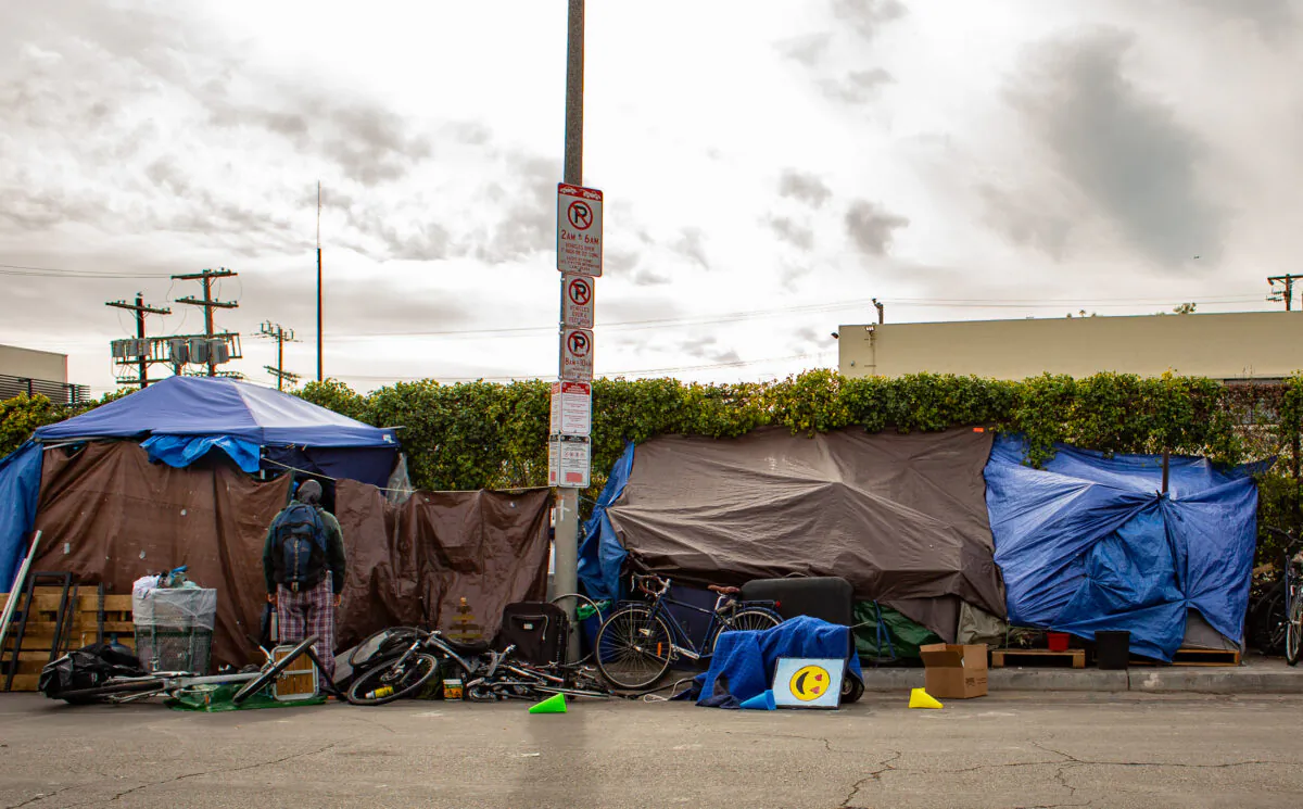 A homeless encampment in Venice Beach, Calif., on Jan. 27, 2021. (John Fredricks/The Epoch Times)