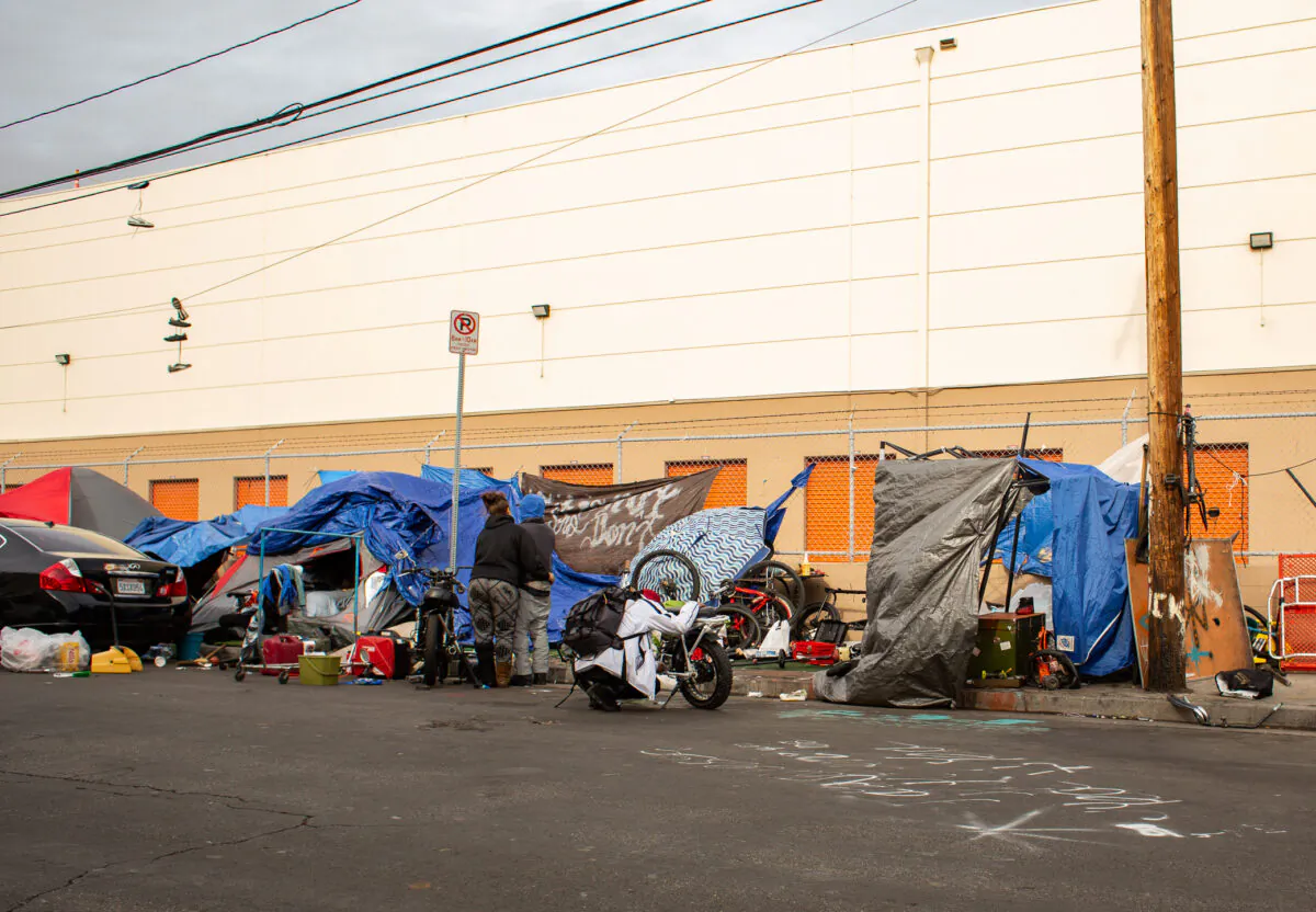 A homeless encampment in Venice Beach, Calif., on Jan. 27, 2021. (John Fredricks/The Epoch Times)