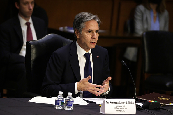 Secretary of State Antony Blinken testifies during a hearing at Hart Senate Office Building in Washington on June 8, 2021. (Alex Wong/Getty Images)