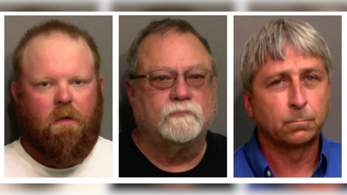 (L–R) Travis McMichael, his father Gregory McMichael, and William "Roddie" Bryan Jr. (Glynn County Detention Center via AP)