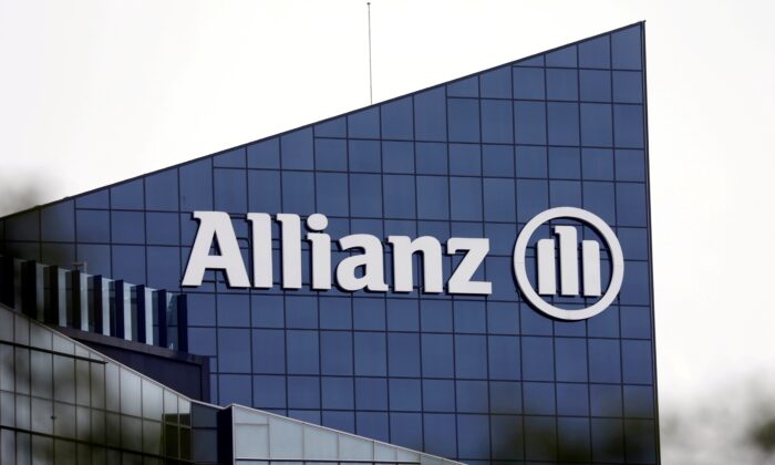 The logo of insurer Allianz SE on the company building in Puteaux at the financial and business district of La Defense near Paris on May 14, 2018. (Charles Platiau/Reuters)