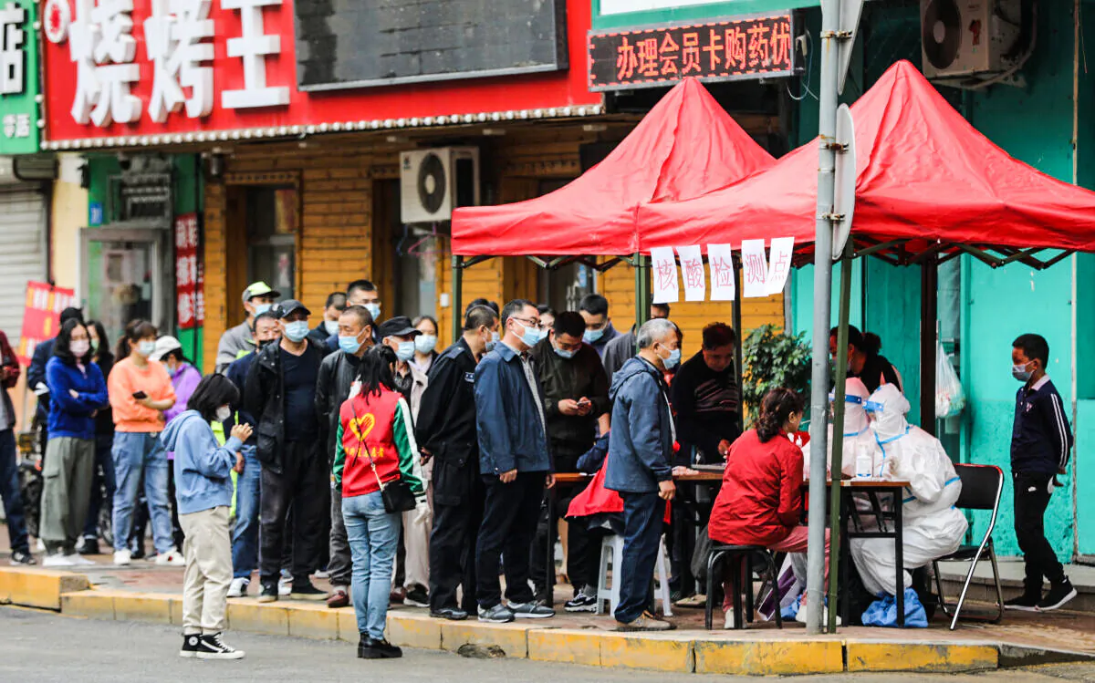 Residents queue for COVID-19 testing in Harbin, in China's northeastern Heilongjiang province, on Sept. 22, 2021. (STR/AFP via Getty Images)