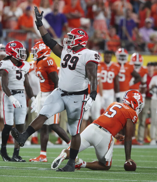 Georgia defensive lineman Jordan Davis celebrates