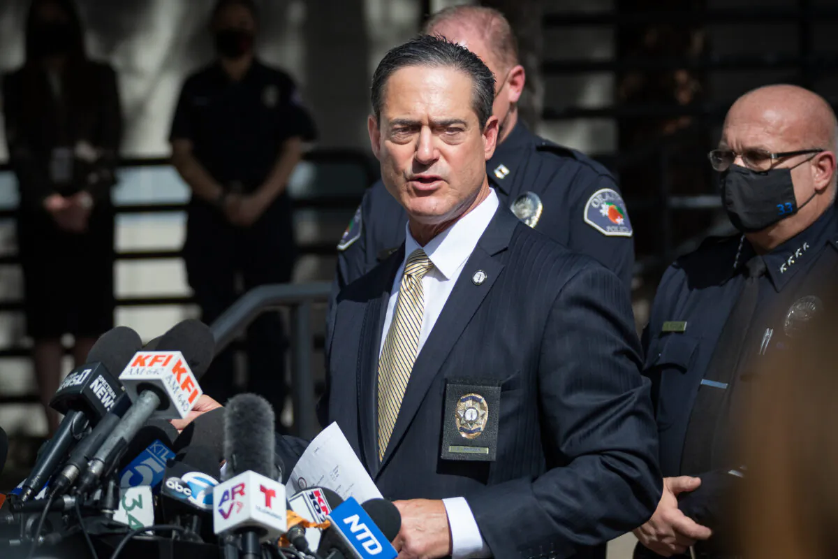 District Attorney Todd Spitzer at a press conference in Orange, Calif., on April 1, 2021. (John Fredricks/The Epoch Times)