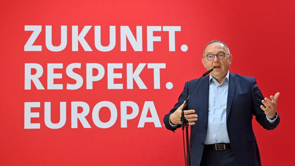 Norbert Walter-Borjans, co-leader of Germany's Social Democratic (SPD) party, speaks during a joint news conference with the SPD's top candidate for regional elections in Saxony-Anhalt Katja Paehle one day after regional elections in Saxony-Anhalt, in Berlin, on June 7, 2021. (John Macdougall/Pool via Reuters)