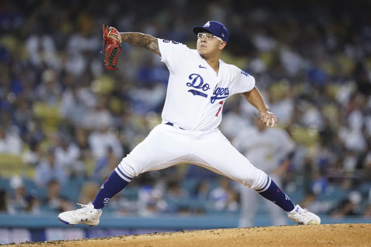 Los Angeles Dodgers relief pitcher Julio Urias in Los Angeles on Oct. 2, 2021. (Ashley Landis/AP Photo)