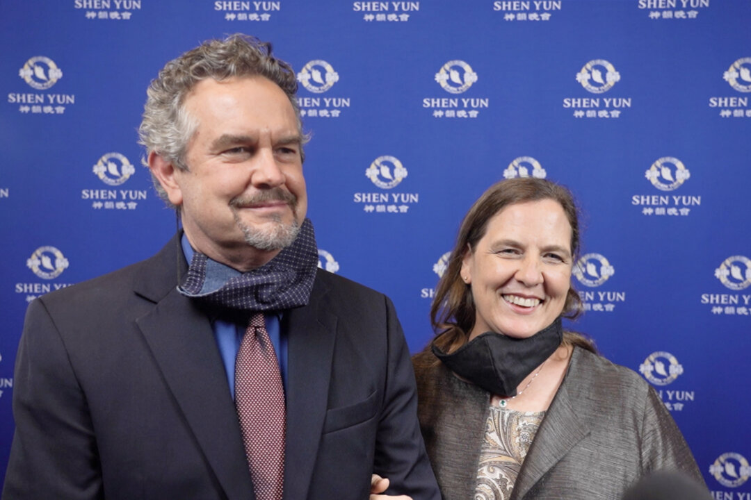 Miles Riley and his wife Adrienne Riley at Shen Yun Performing Arts showing at the Butler Arts Center in Indianapolis, Ind., on Oct. 2, 2021. (NTD Television)