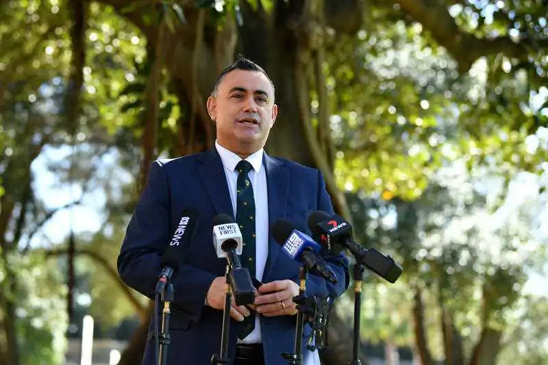 NSW Deputy Premier John Barilaro speaks during a press conference outside NSW Parliament in Sydney, Monday, Oct. 4, 2021. (AAP Image/Joel Carrett)