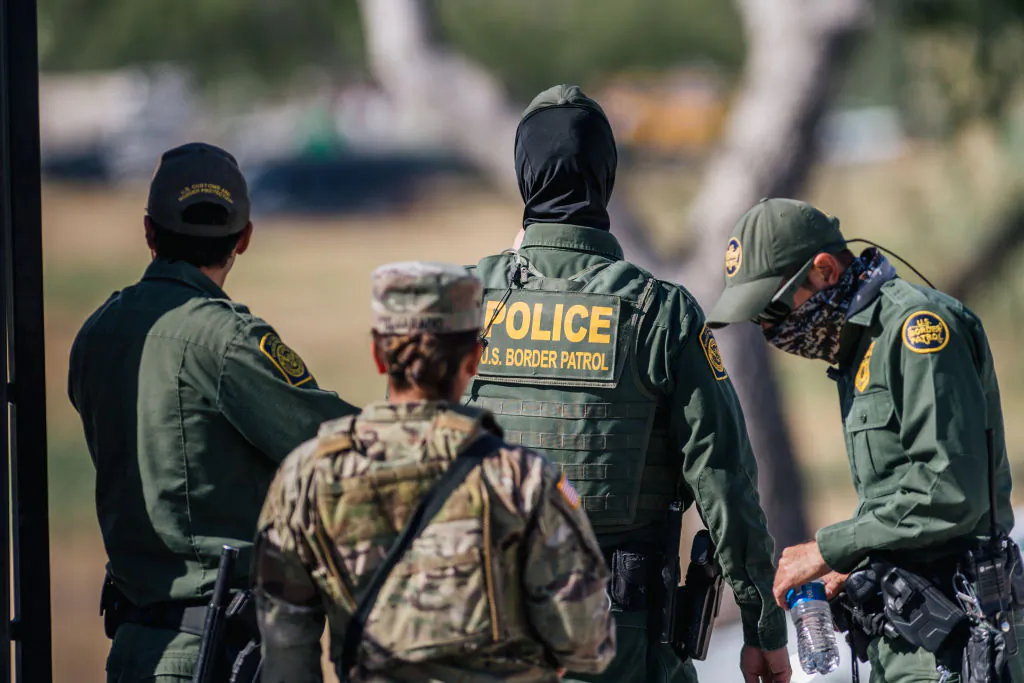 Border Patrol agents and members of the National Guard patrol a checkpoint in Texas on Sept. 22, 2021. (Brandon Bell/Getty Images)