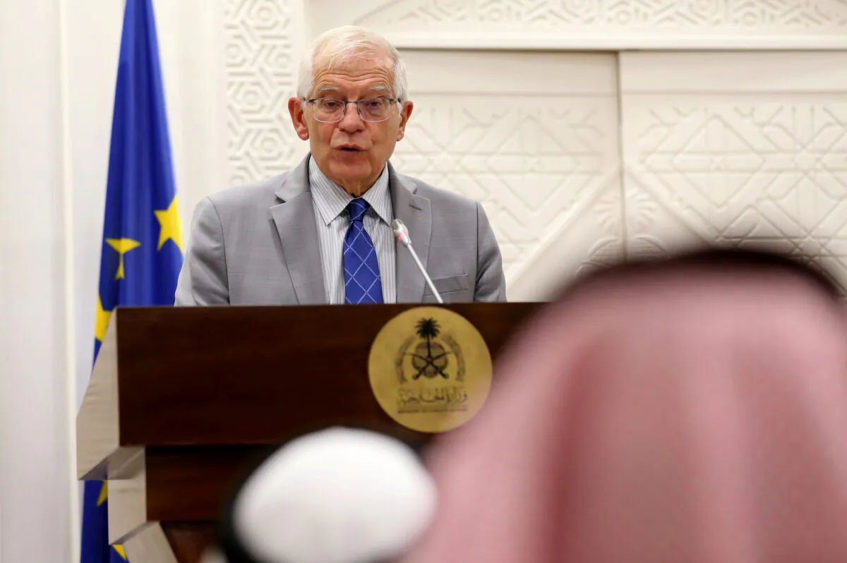 EU foreign policy chief Josep Borrell speaks during a joint news conference with Saudi Arabia's Foreign Minister Faisal bin Farhan Al-Saud, in Riyadh, Saudi Arabia, on Oct. 3, 2021. (Ahmed Yosri/Reuters)