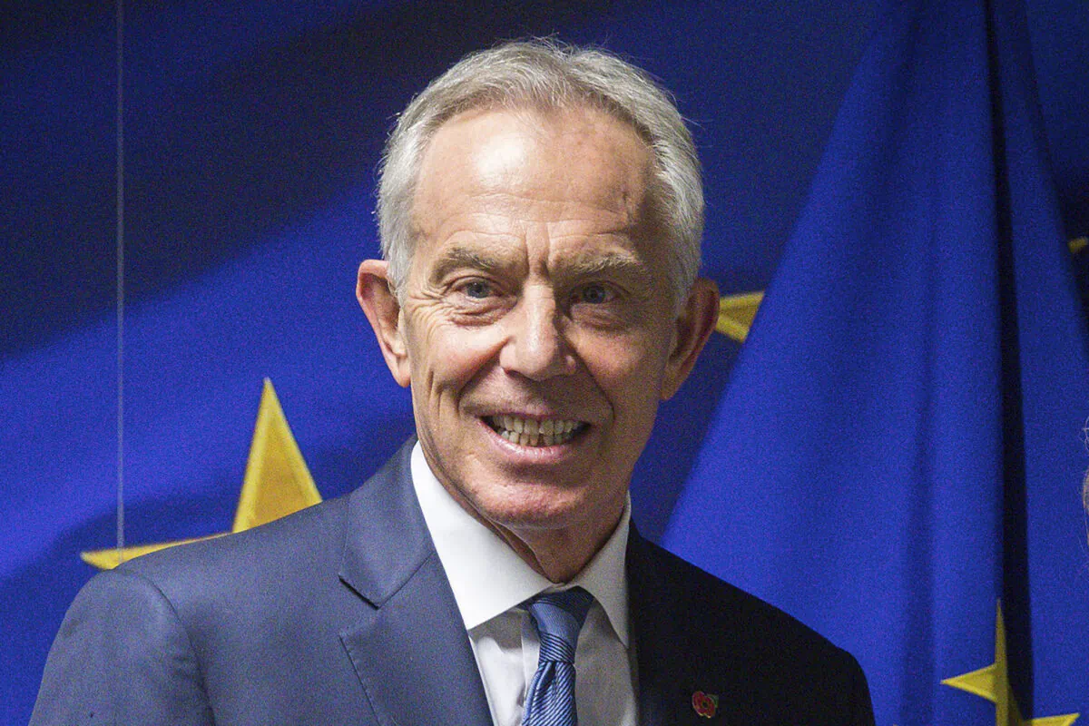 Former British Prime Minister Tony Blair is shown ahead of a meeting at the EU Charlemagne building in Brussels, on Nov. 6, 2019. (Stephanie Lecocq/Pool via AP)