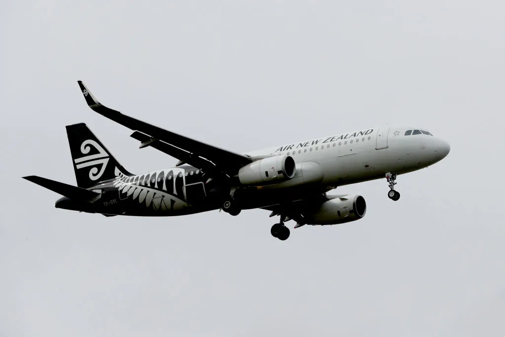 An Air New Zealand plane is seen at Auckland Airport in New Zealand, on March 16, 2020. (Hannah Peters/Getty Images)