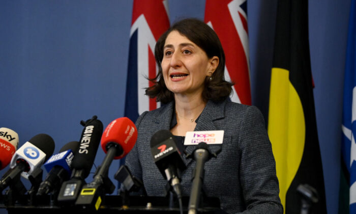 Former New South Wales Premier Gladys Berejiklian speaks during a press conference in Sydney, Australia, on Oct. 1, 2021. (Bianca De Marchi - Pool/Getty Images)