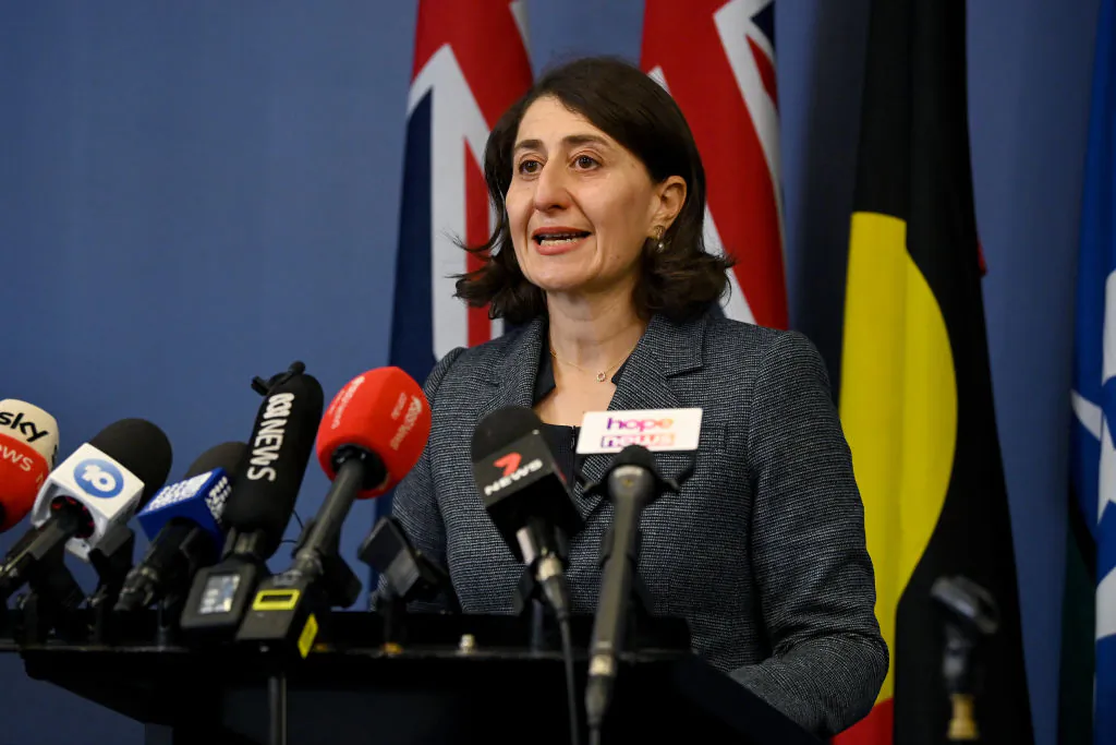 Former New South Wales Premier Gladys Berejiklian speaks during a press conference in Sydney, Australia, on Oct. 1, 2021. (Bianca De Marchi - Pool/Getty Images)