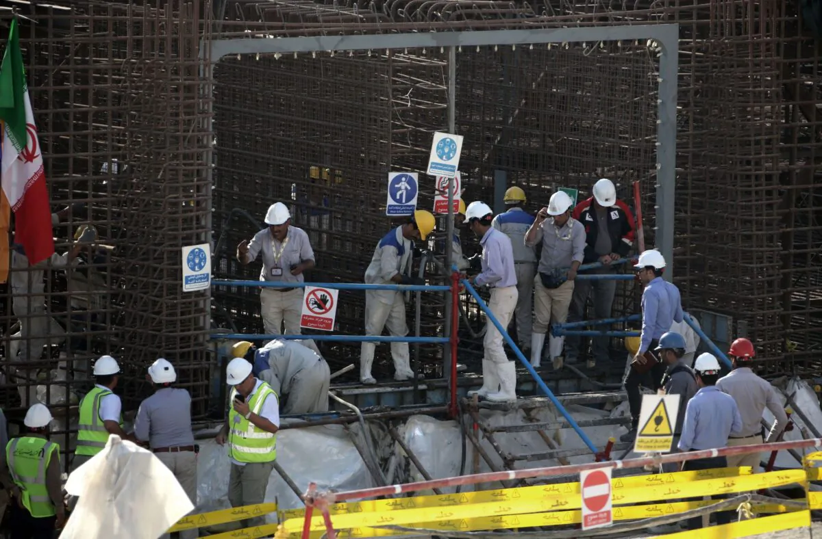 Workers are seen on a construction site in Bushehr nuclear power plant in Iran, on Nov. 10, 2019. (Atta Kenare/AFP via Getty Images)