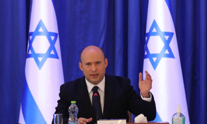 Israeli Prime Minister Naftali Bennett attends a cabinet meeting at the Ministry of foreign affairs offices in Jerusalem, Israel, on Sept. 12, 2021. (Abir Sultan/Pool via Reuters)