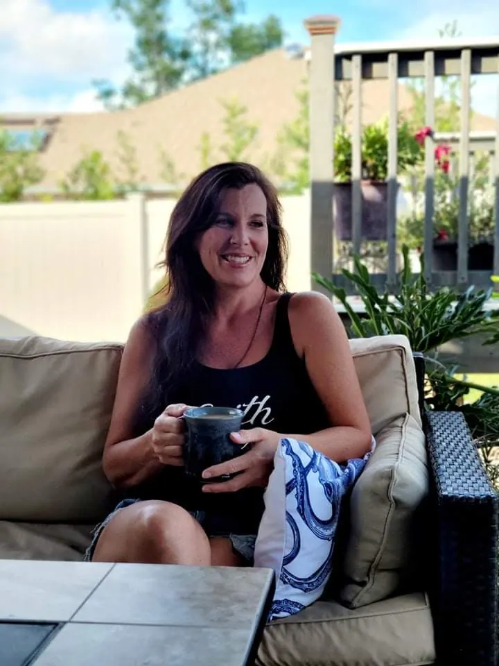 Karen 'Kay Sea' Skau relaxes with a cup of coffee in Palm Coast, Fla., on Oct. 1, 2021. (Courtesy of Karen Skau)