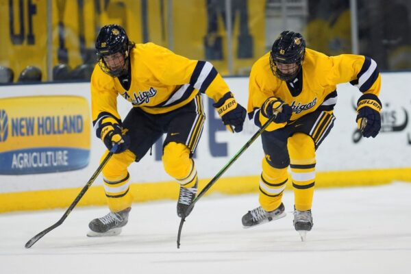 Owen Power (22) and Luke Hughes