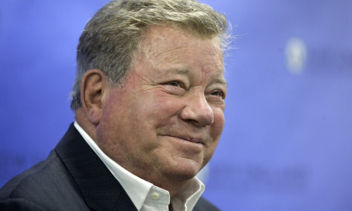 Actor William Shatner takes questions from reporters after delivering the commencement address at New England Institute of Technology graduation ceremonies, in Providence, R.I., on May 6, 2018. (Steven Senne/AP Photo)