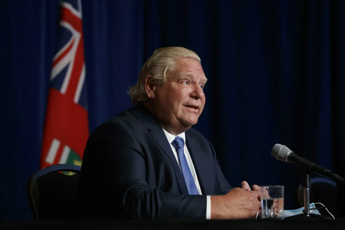 Ontario Premier Doug Ford speaks during a press conference at Queen's Park in Toronto, Sept. 22, 2021. (The Canadian Press/Cole Burston)