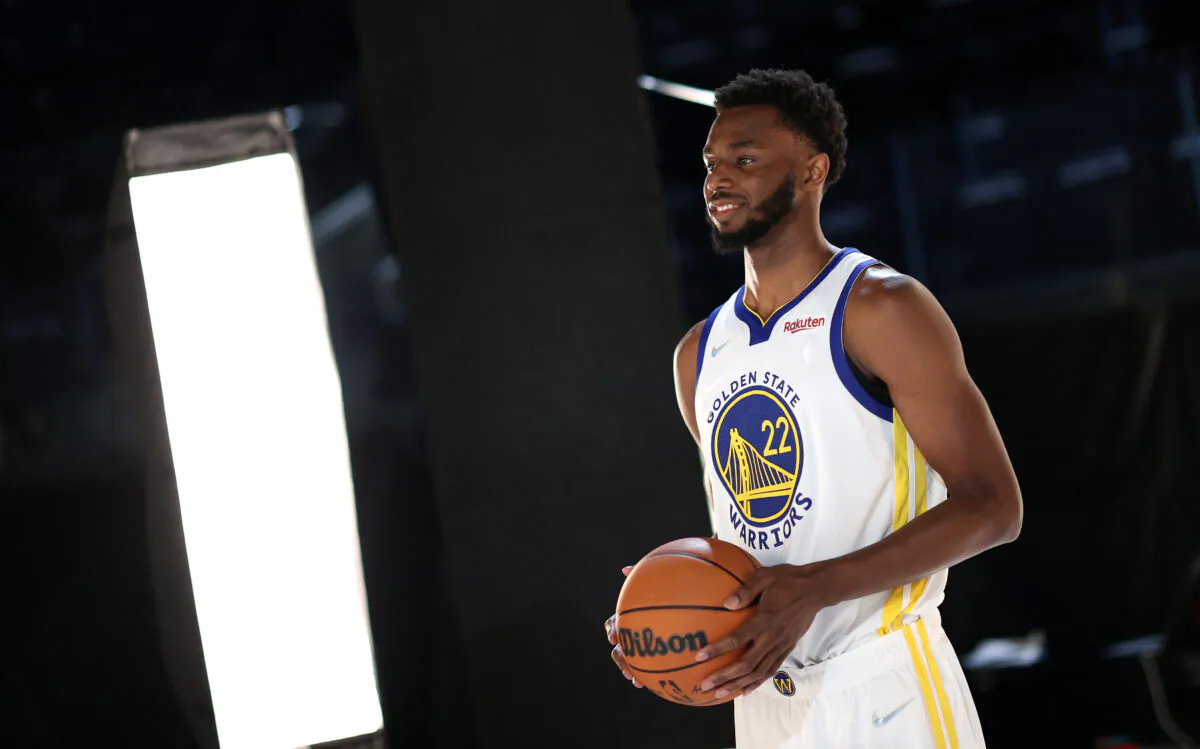 Andrew Wiggins #22 of the Golden State Warriors poses for a portrait during the Golden State Warriors Media Day at Chase Center in San Francisco, Calif. on Sept. 27, 2021. (Ezra Shaw/Getty Images)