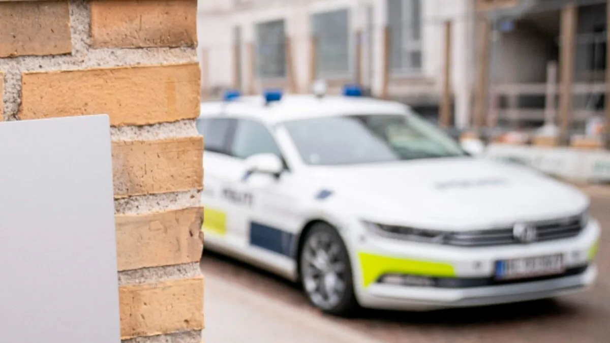 A police car is seen in Holbaek, Denmark, on March 2, 2021. (Mads Claus/AFP via Getty Images)