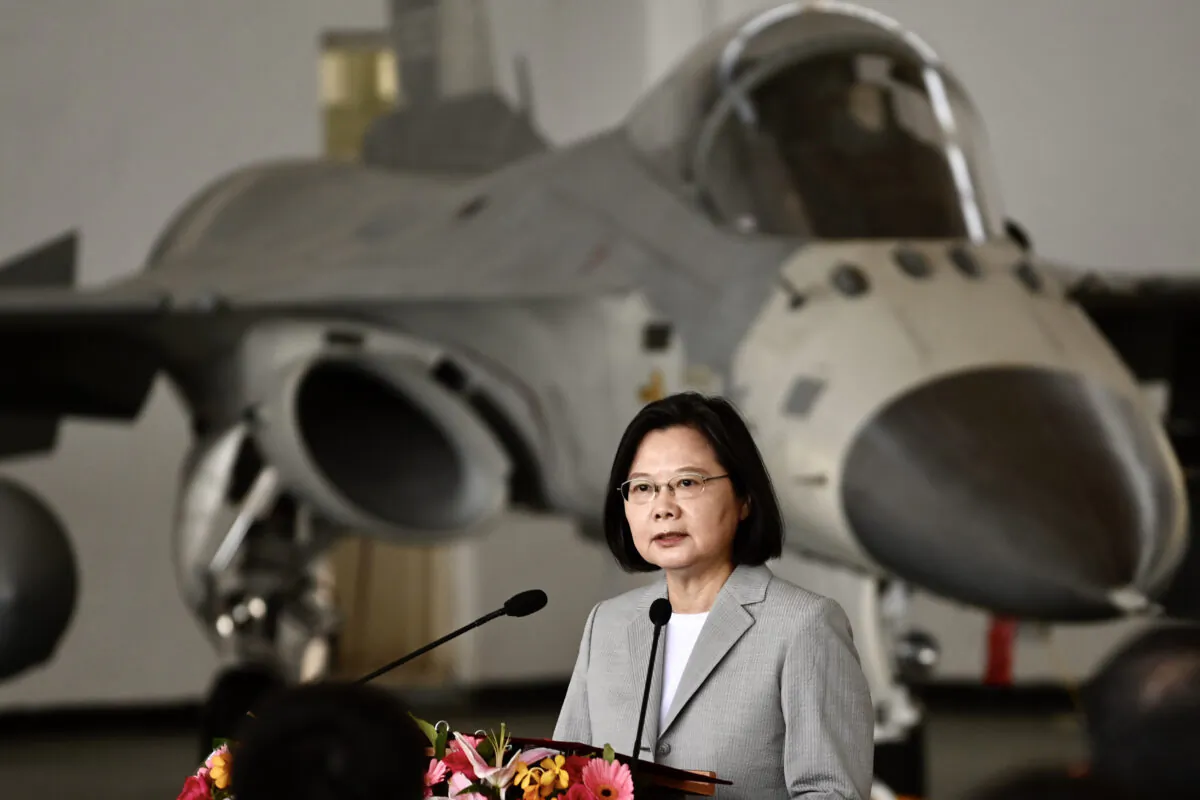 Taiwan's President Tsai Ing-wen speaks during her visit to Penghu Air Force Base in Penghu county, Taiwan on Sept. 22, 2020. (Sam Yeh/AFP via Getty Images)