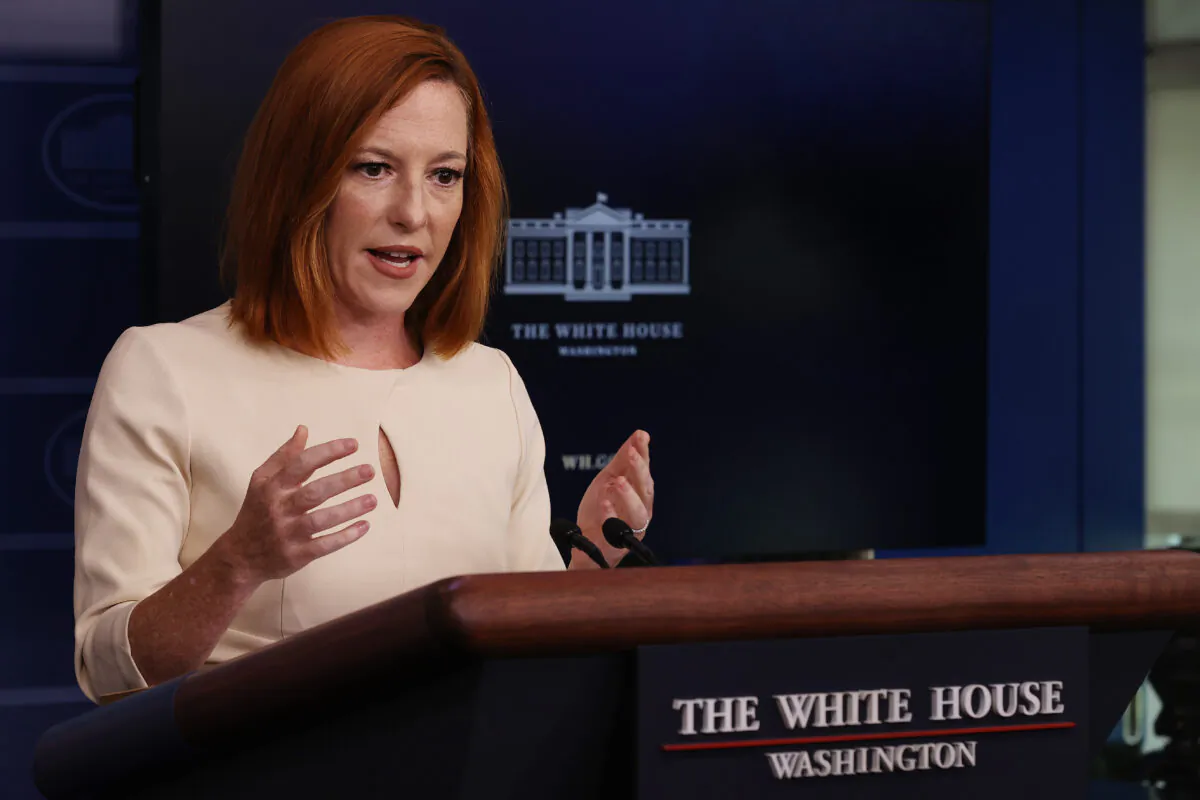 White House Press Secretary Jen Psaki calls on reporters during the daily news conference in the Brady Press Briefing Room at the White House in Washington on Oct. 4, 2021. (Chip Somodevilla/Getty Images)