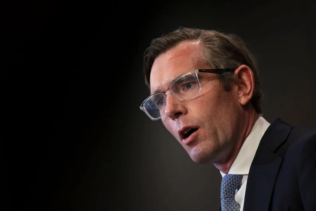 Newly elected Premier of NSW Dominic Perrottet speaks at his first press conference as leader in Sydney, Australia, on Oct. 05, 2021. (Brook Mitchell/Getty Images)