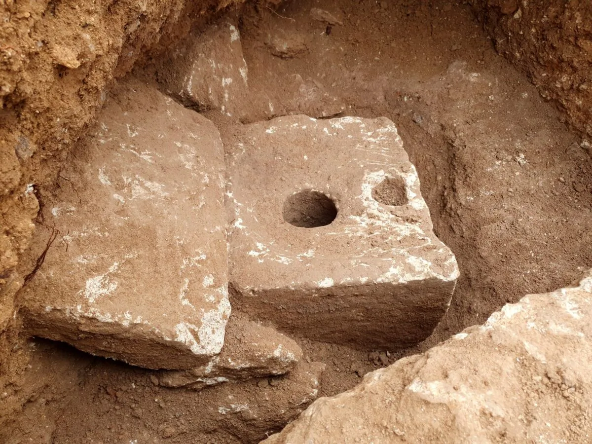 A rare ancient toilet is seen in Jerusalem, Israel, dating back more than 2,700 years. (Yoli Schwartz/Israel Antiquities Authority via AP)