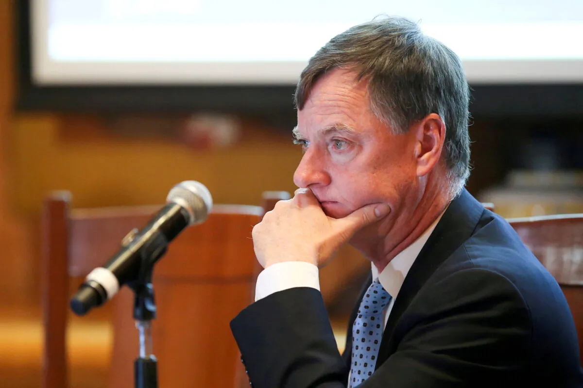 Chicago Federal Reserve Bank President Charles Evans looks on during the Global Interdependence Center Members Delegation Event in Mexico City, Mexico, on Feb. 27, 2020. (Edgard Garrido/Reuters)