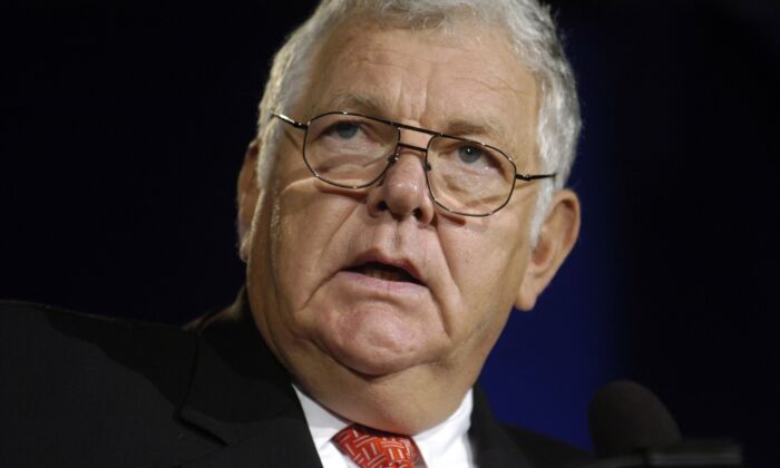 In this file photo taken in 2007, William Bennett speaks at an evangelical Christian conference in Washington, DC. (Stephanie Kuykendal/Getty Images)