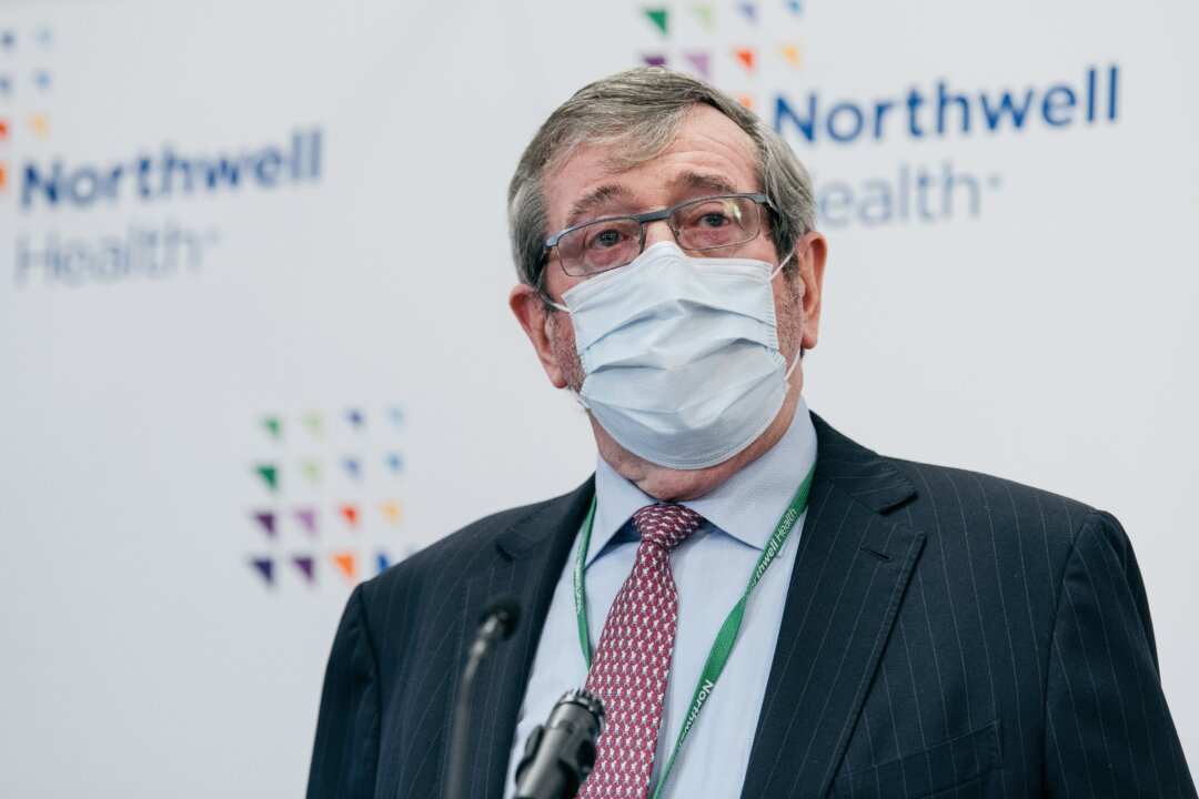 Northwell Health President Michael Dowling speaks during a press conference preceding the first COVID-19 vaccinations in New York, at Long Island Jewish Medical Center in Queens, New York City, on Dec. 14, 2020. (Scott Heins/Getty Images)