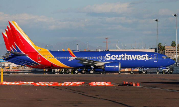 A group of Southwest Airlines Boeing 737 MAX 8 aircraft sit on the tarmac at Phoenix Sky Harbor International Airport in Phoenix, Arizona, on March 13, 2019. (Ralph Freso/Getty Images)