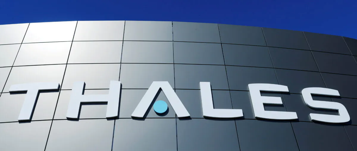 The logo of French defense and electronics group Thales is seen at the company's headquarters in Merignac near Bordeaux, France on March 22, 2019. (Regis Duvignau/Reuters)
