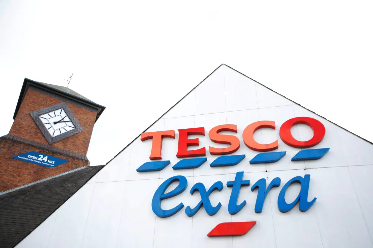 A logo of Tesco is pictured outside a Tesco supermarket in Hatfield, Britain on Oct. 6, 2020. (Peter Cziborra/Reuters)
