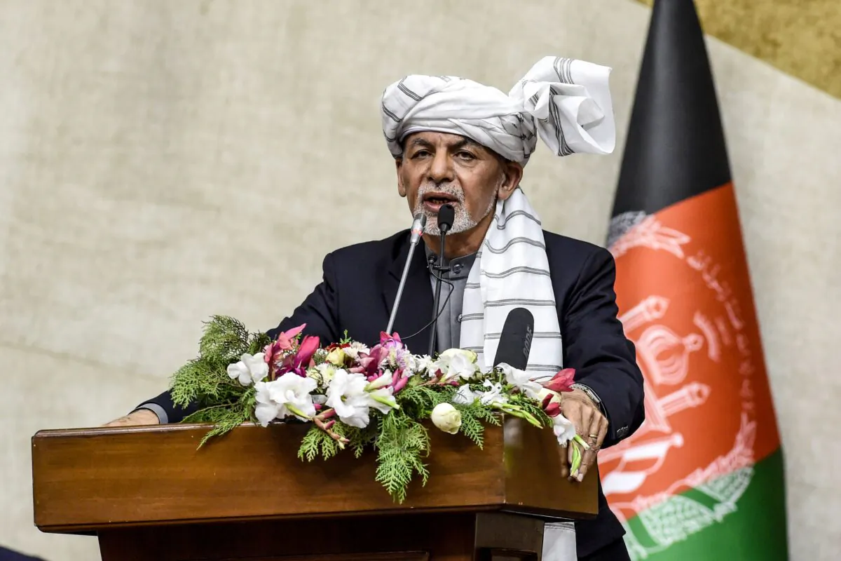 Former Afghanistan's President Ashraf Ghani speaks during the introduction of ministerial nominees at the Parliament in Kabul on Oct. 21, 2020. (Wakil Kohsar/AFP via Getty Images)