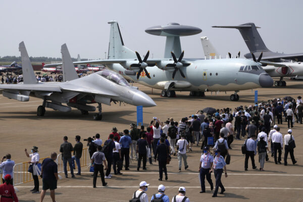Visitors see Chinese military J-16D electronic warfare plane